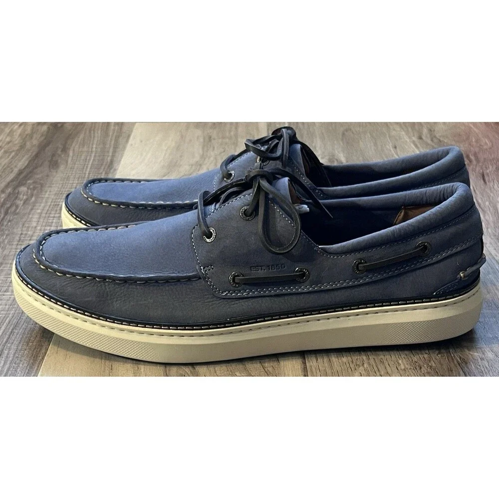 Johnston & Murphy McGuffey 2 Boat Shoe Size 13M Blue Leather Suede Tie NWOB